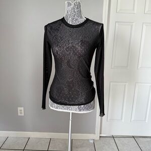 Stradivarius Black Sheer Long Sleeve Top